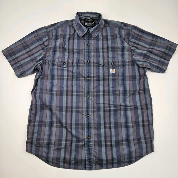 Carhartt Rugged Flex Relaxed Fit Button-Up Men L Lightweight Short-Sleeve‎ Plaid - Picture 1 of 6